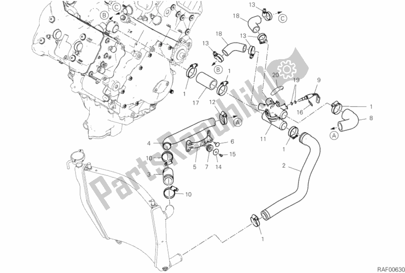 All parts for the Cooling Circuit of the Ducati Superbike Panigale V4 S Thailand 1100 2019